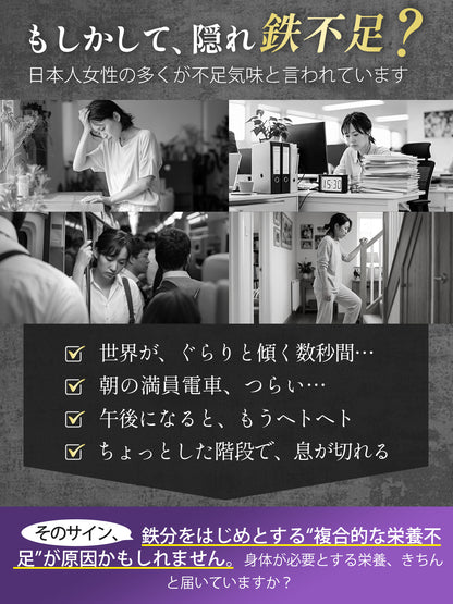 Vanoble 鉄分 サプリ 25mg 葉酸 ヘム鉄 亜鉛 マルチビタミン 乳酸菌 マグネシウム 女性 男性 妊活 GMP認定工場 無添加 90粒