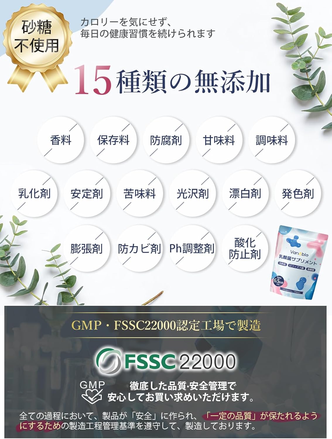 Vanoble 乳酸菌 サプリ 6.5兆個 酪酸菌 ビフィズス菌 オリゴ糖 食物繊維 イヌリン 耐酸性カプセル採用 GMP認定工場 60粒30日分